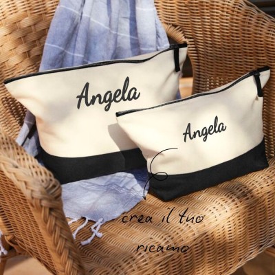 BEAUTY CASE IN CANVAS WITH COLOR BLOCK BASE