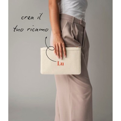 POCHETTE RIGIDA IN TWILL PERSONALIZZABILE CON RICAMO