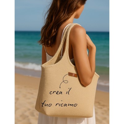 BORSA A SPALLA IN RAFIA PERSONALIZZABILE CON RICAMO
