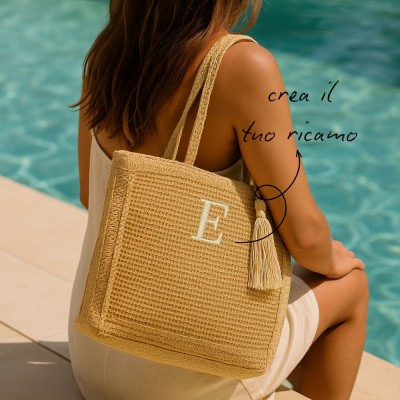 TOTE BAG IN RAFIA WITH TASSLE
