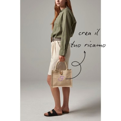 TOTE BAG WITH BUTTON IN JUTE