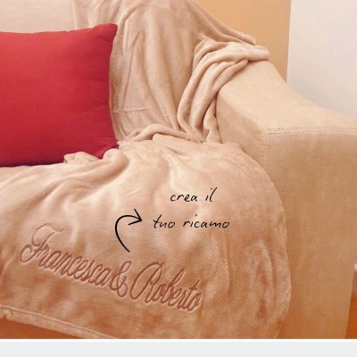 COPERTA PLAID IN PILE CORAL PERSONALIZZABILE CON RICAMO
