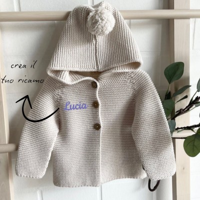 CARDIGAN CAPPUCCIO IN COTONE ORGANICO PERSONALIZZABILE