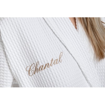 BATHROBE IN WAFFLE COTTON WITH EMBROIDERY
