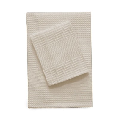 TOWEL SET IN WAFFLE COTTON WITH EMBROIDERY