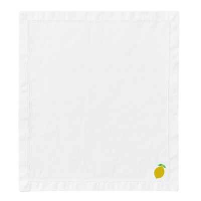 NAPKIN IN PURE LINEN WITH HEMSTITCH | EMBROIDERED LEMON