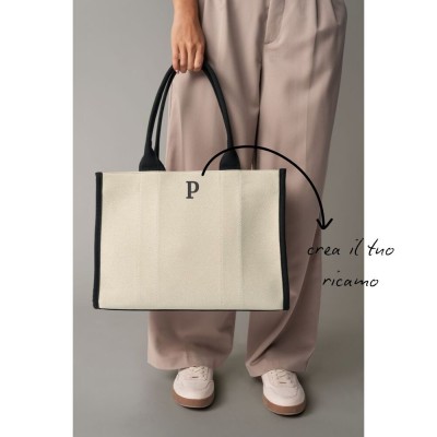 BORSA TOTE IN TWILL PERSONALIZZABILE CON RICAMO